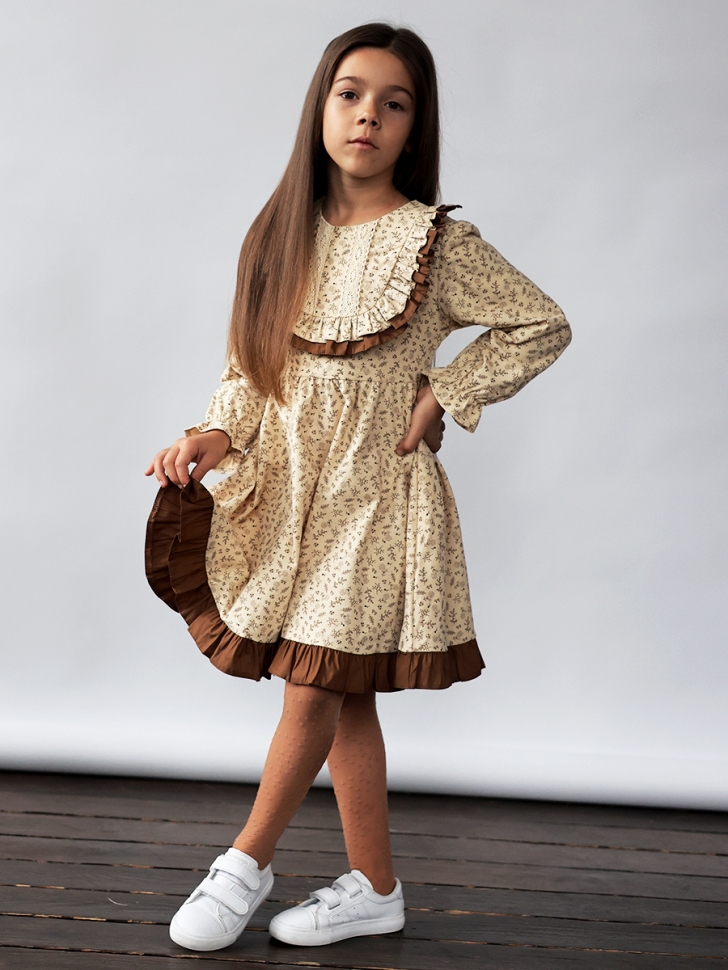Платье для девочки нарядное БУШОН ST592, цвет бежевый/коричневый 
