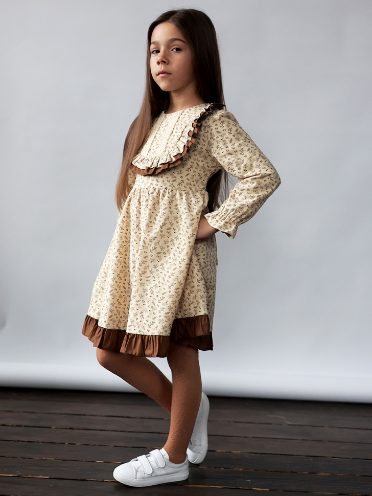 Платье для девочки нарядное БУШОН ST592, цвет бежевый/коричневый 