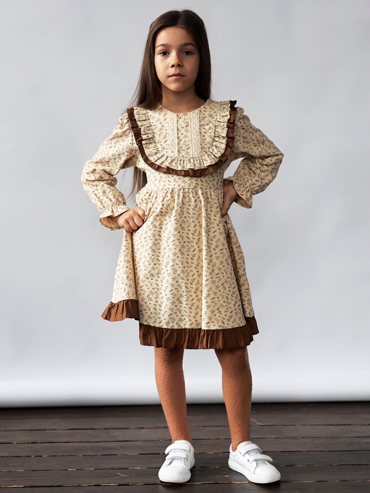 Платье для девочки нарядное БУШОН ST592, цвет бежевый/коричневый 