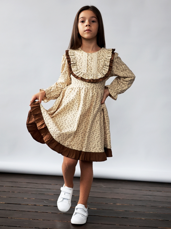 Платье для девочки нарядное БУШОН ST592, цвет бежевый/коричневый 
