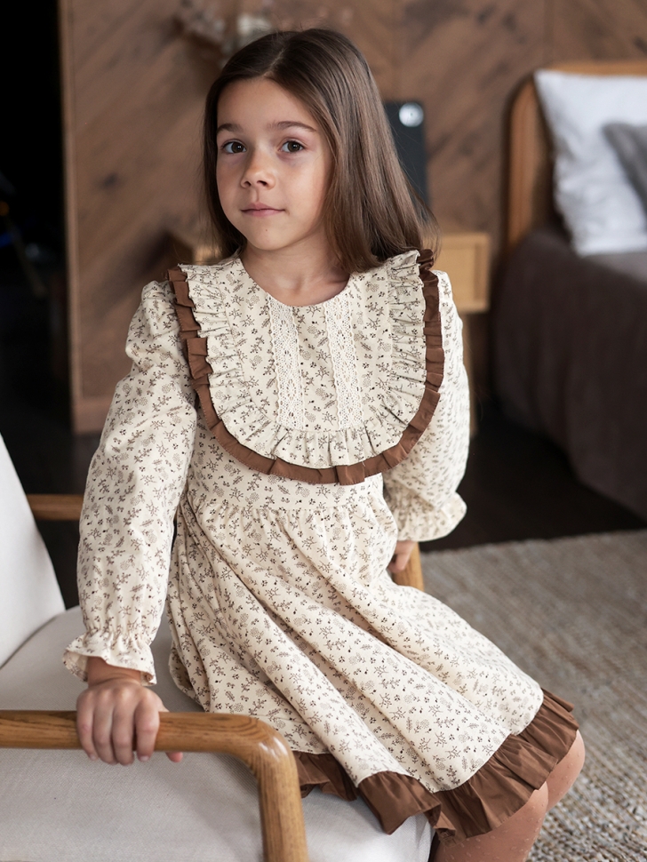 Платье для девочки нарядное БУШОН ST592, цвет бежевый/коричневый 