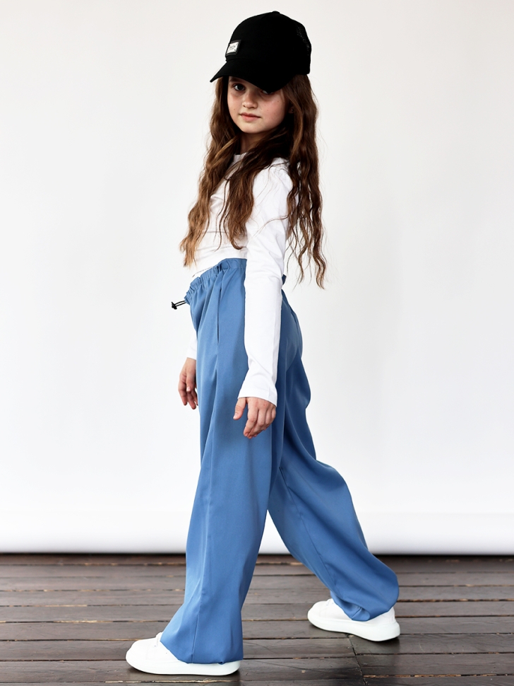 Комплект лонгслив и брюки для девочек БУШОН ST112, цвет джинс/белый