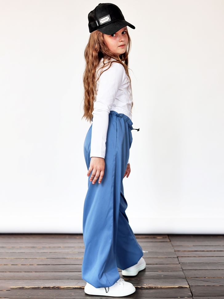 Комплект лонгслив и брюки для девочек БУШОН ST112, цвет джинс/белый