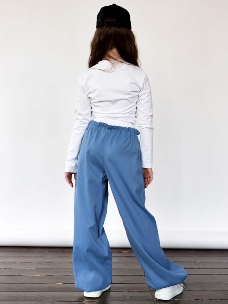 Комплект лонгслив и брюки для девочек БУШОН ST112, цвет джинс/белый