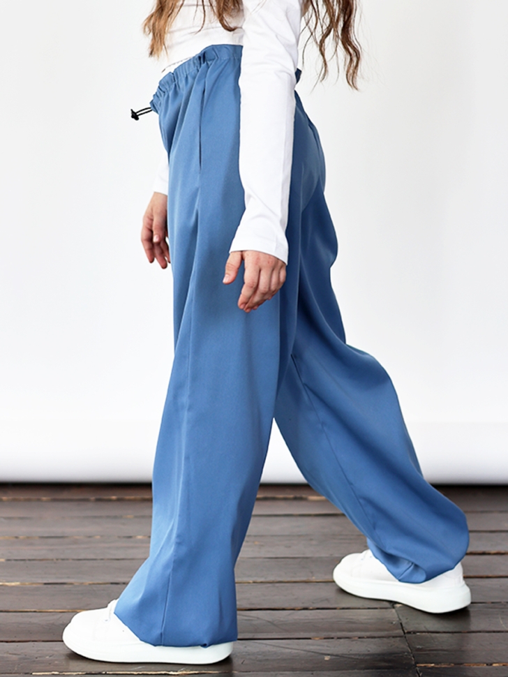 Комплект лонгслив и брюки для девочек БУШОН ST112, цвет джинс/белый