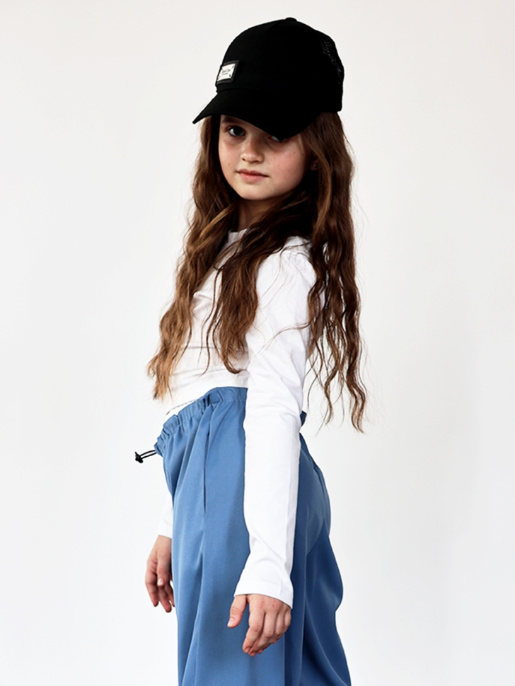 Комплект лонгслив и брюки для девочек БУШОН ST112, цвет джинс/белый