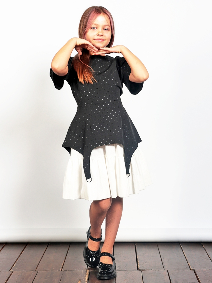Платье для девочки нарядное БУШОН ST49, цвет черный/белый 