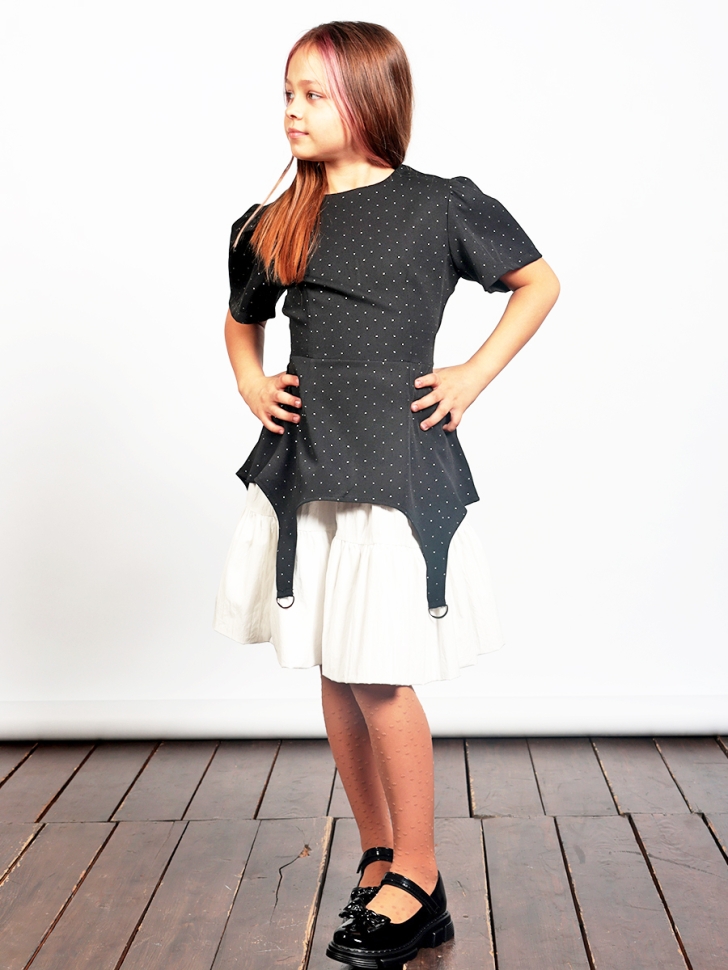 Платье для девочки нарядное БУШОН ST49, цвет черный/белый 