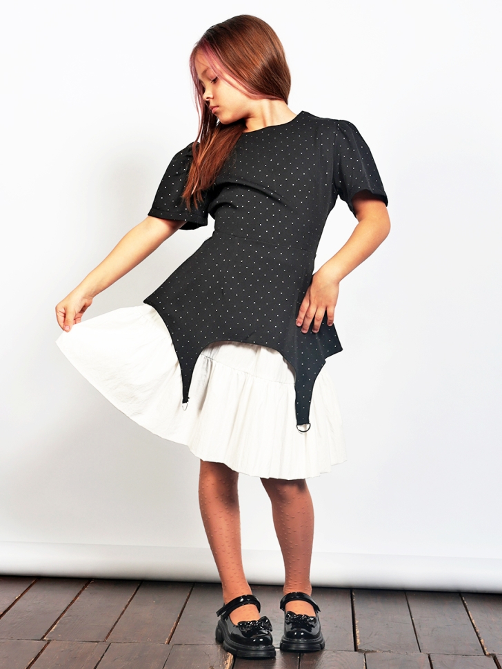 Платье для девочки нарядное БУШОН ST49, цвет черный/белый 