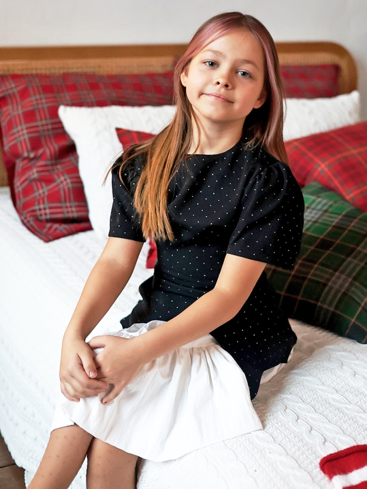 Платье для девочки нарядное БУШОН ST49, цвет черный/белый 