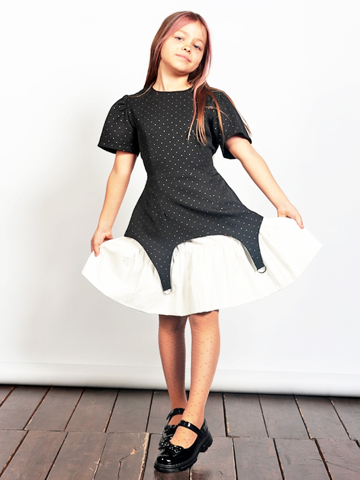 Платье для девочки нарядное БУШОН ST49, цвет черный/белый 