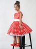 Платье для девочки нарядное БУШОН ST10, стиляги цвет красный, белый пояс, принт белый горошек 