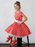 Платье для девочки нарядное БУШОН ST10, стиляги цвет красный, белый пояс, принт белый горошек 