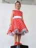 Платье для девочки нарядное БУШОН ST10, стиляги цвет красный, белый пояс, принт белый горошек 