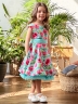 Платье для девочки нарядное БУШОН ST30, стиляги цвет бирюза/розовый пояс бирюза, принт цветы 