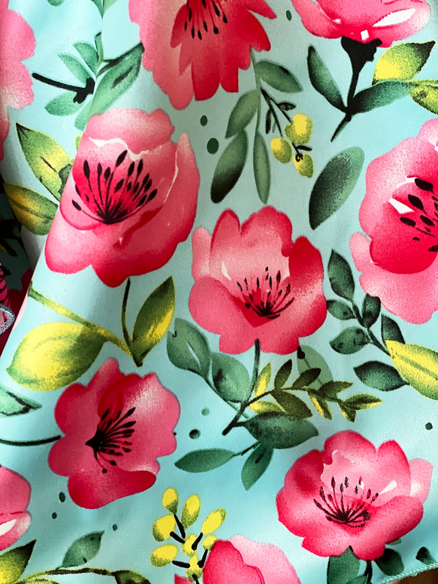 Платье для девочки нарядное БУШОН ST30, стиляги цвет бирюза/розовый пояс бирюза, принт цветы 