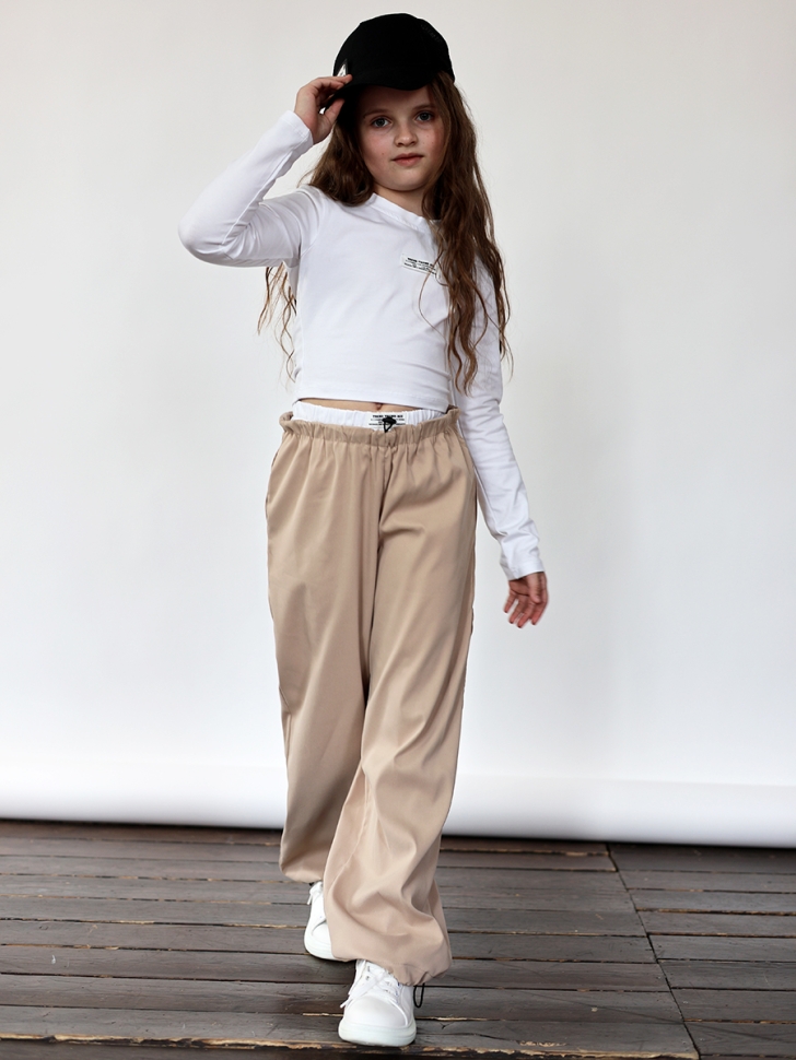 Комплект лонгслив и брюки для девочек БУШОН ST112, цвет бежевый/белый