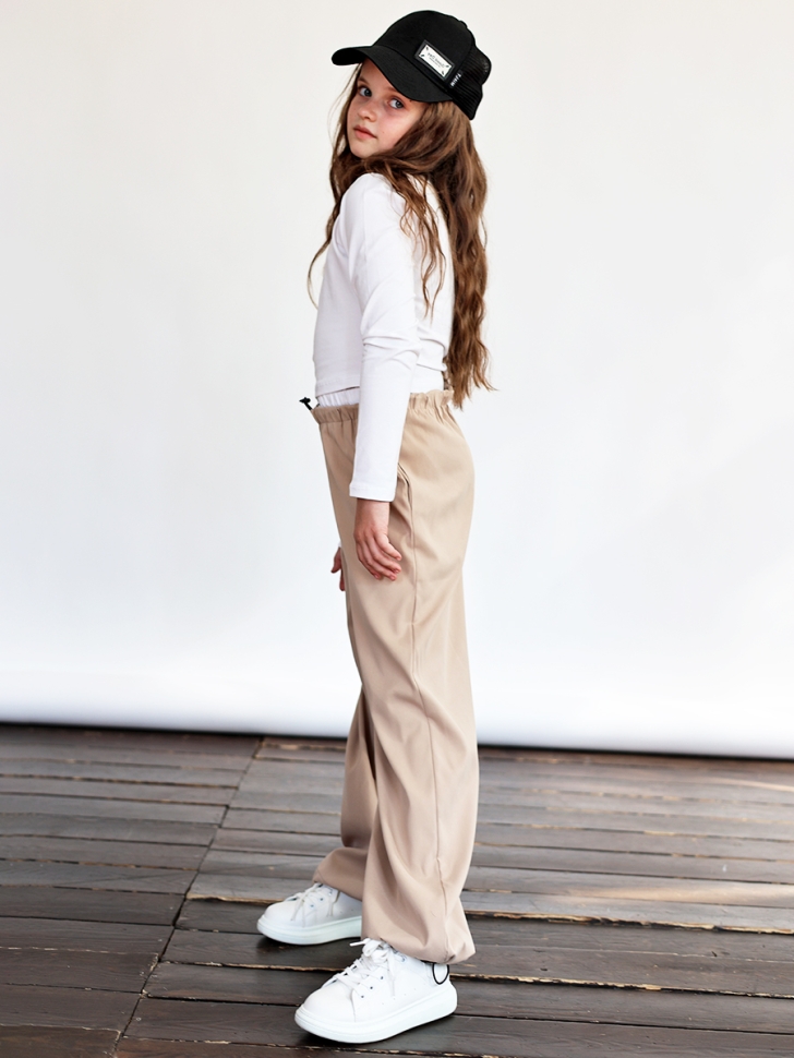 Комплект лонгслив и брюки для девочек БУШОН ST112, цвет бежевый/белый