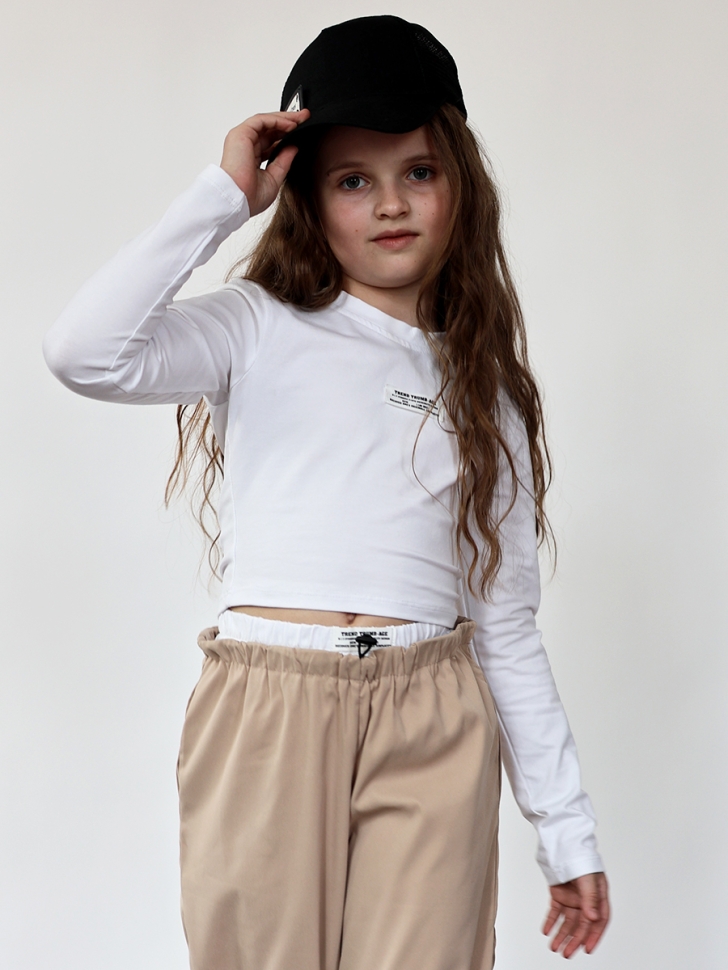 Комплект лонгслив и брюки для девочек БУШОН ST112, цвет бежевый/белый