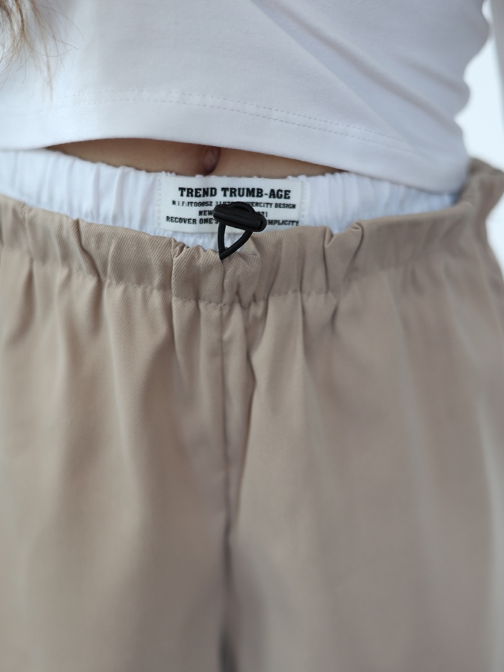 Комплект лонгслив и брюки для девочек БУШОН ST112, цвет бежевый/белый