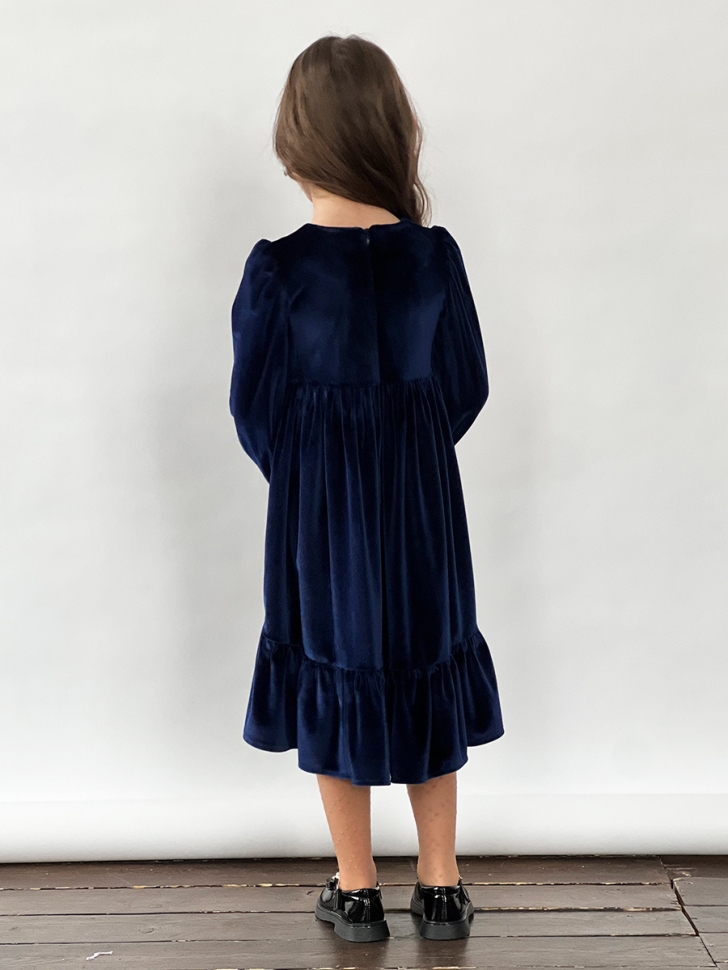 Платье велюровое нарядное БУШОН ST63, цвет темно-синий