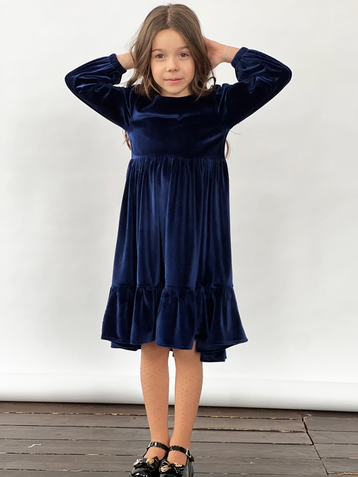 Платье велюровое нарядное БУШОН ST63, цвет темно-синий