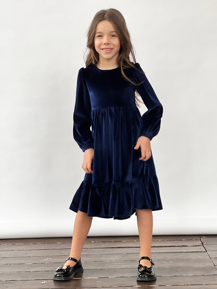 Платье велюровое нарядное БУШОН ST63, цвет темно-синий