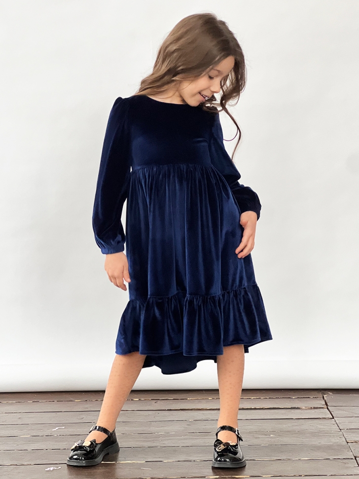 Платье велюровое нарядное БУШОН ST63, цвет темно-синий