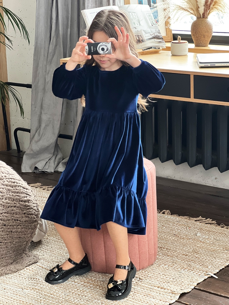 Платье велюровое нарядное БУШОН ST63, цвет темно-синий