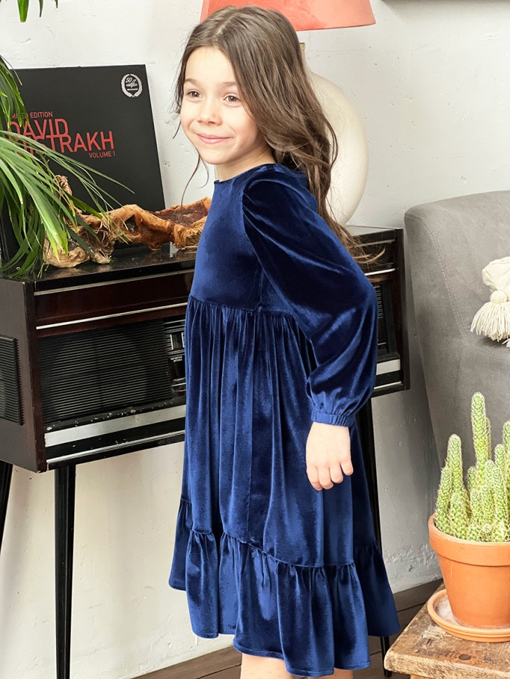 Платье велюровое нарядное БУШОН ST63, цвет темно-синий