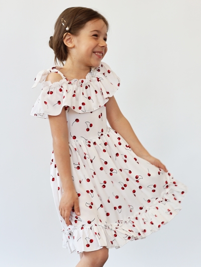 Платье для девочки вискоза БУШОН ST65, цвет белый/вишня
