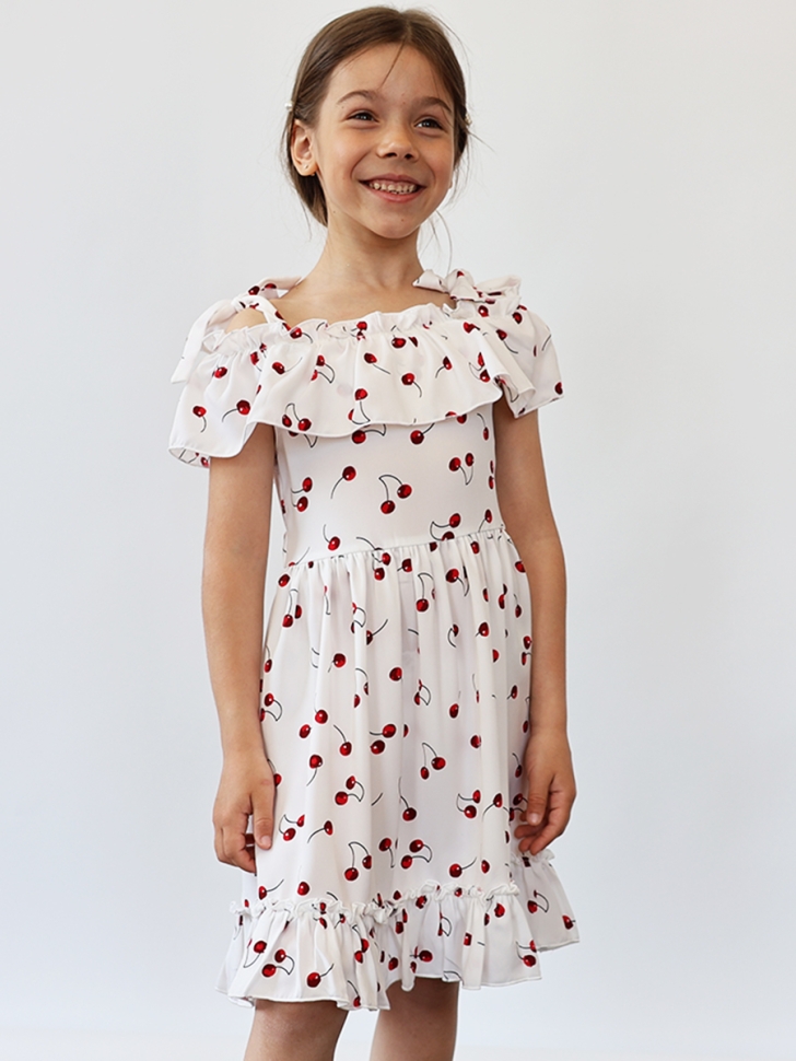 Платье для девочки вискоза БУШОН ST65, цвет белый/вишня