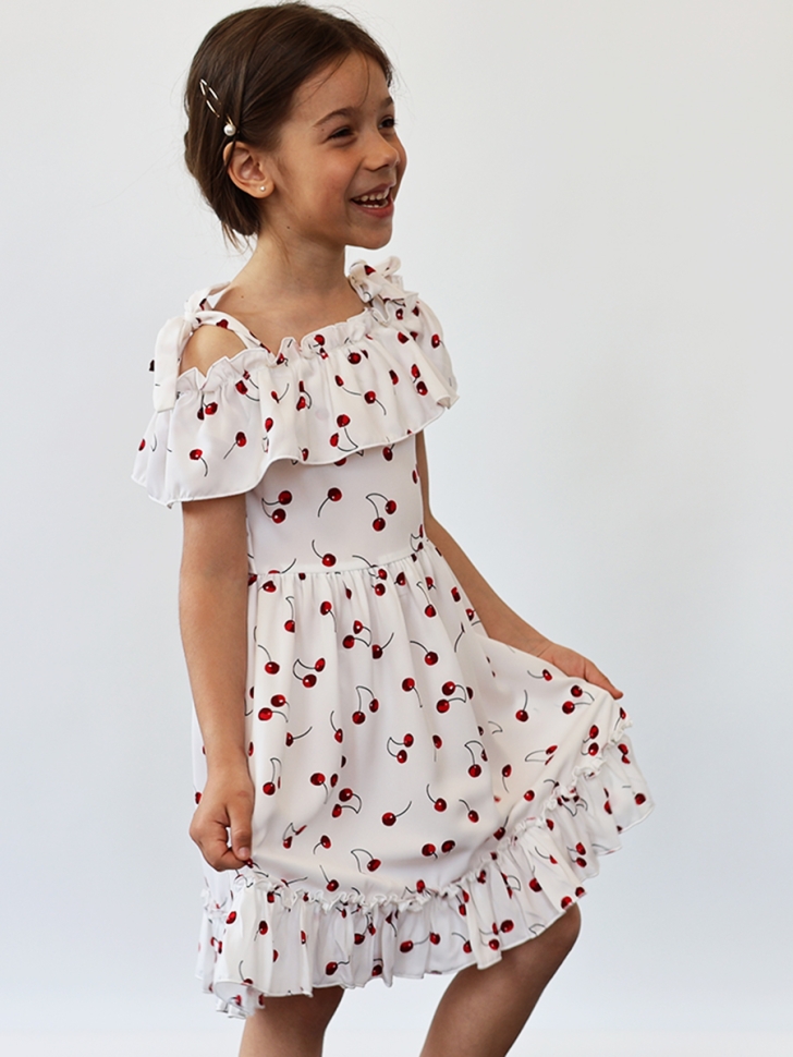 Платье для девочки вискоза БУШОН ST65, цвет белый/вишня