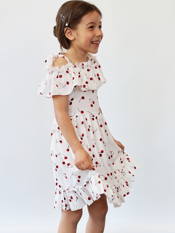 Платье для девочки вискоза БУШОН ST65, цвет белый/вишня