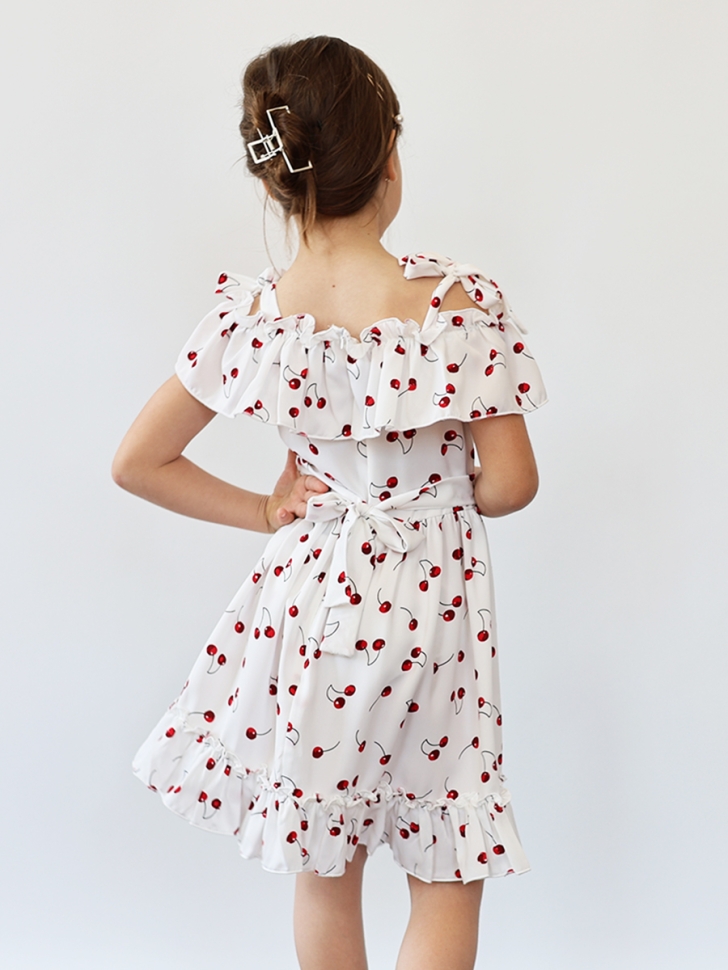 Платье для девочки вискоза БУШОН ST65, цвет белый/вишня