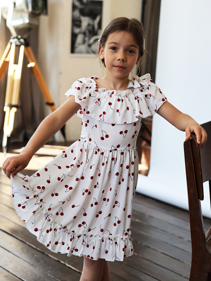 Платье для девочки вискоза БУШОН ST65, цвет белый/вишня