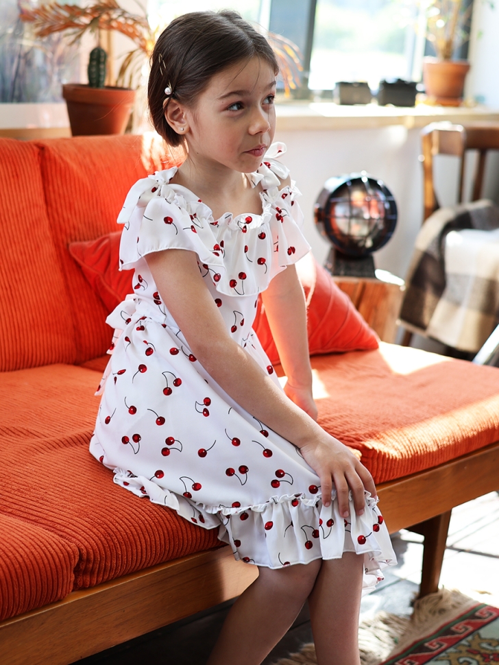 Платье для девочки вискоза БУШОН ST65, цвет белый/вишня