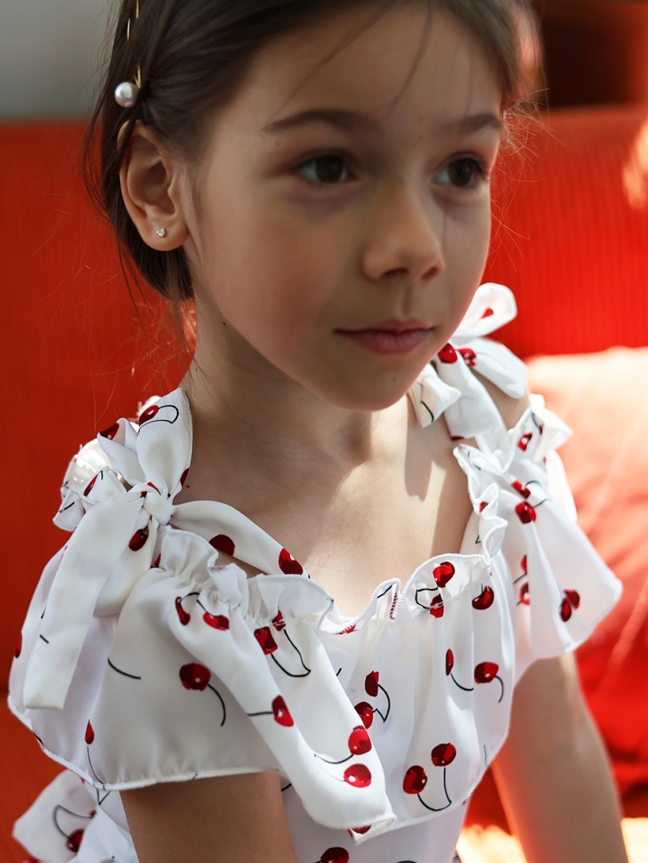 Платье для девочки вискоза БУШОН ST65, цвет белый/вишня