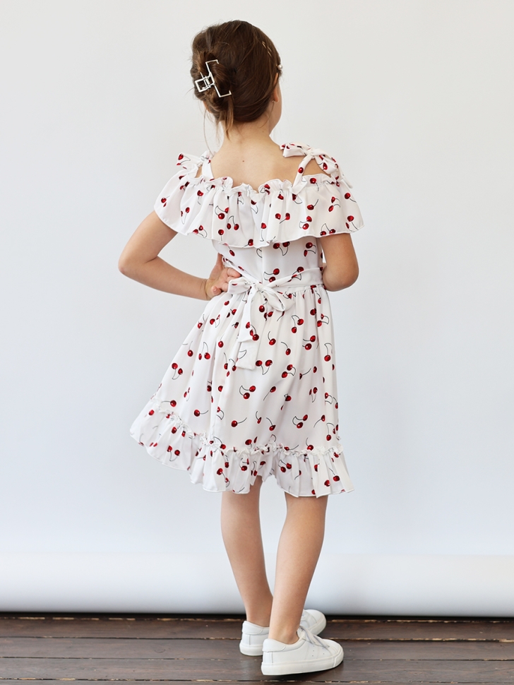 Платье для девочки вискоза БУШОН ST65, цвет белый/вишня