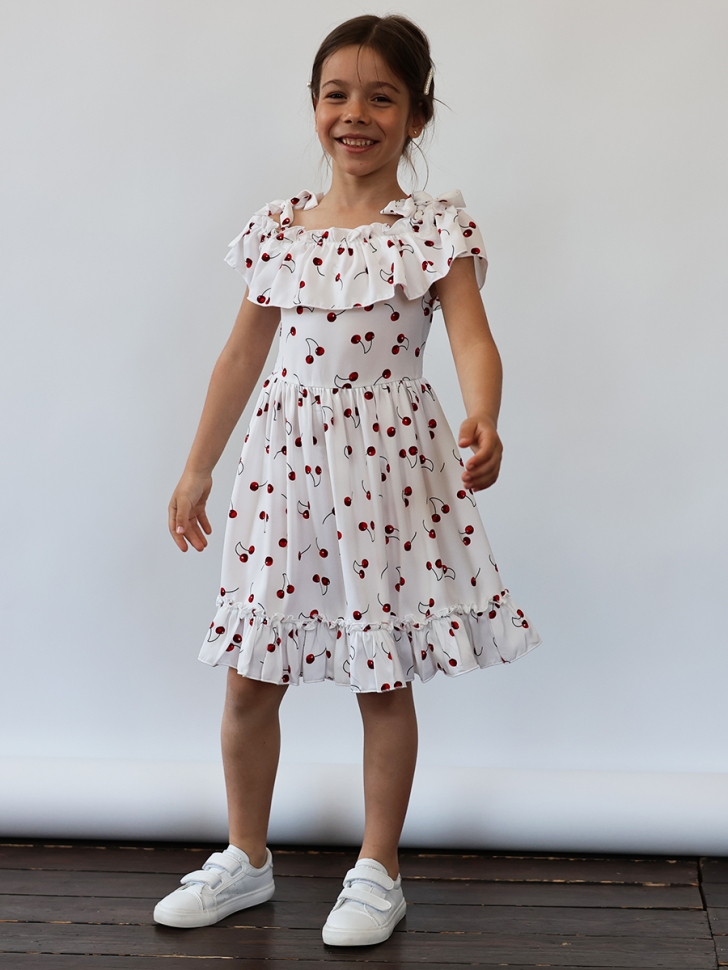 Платье для девочки вискоза БУШОН ST65, цвет белый/вишня
