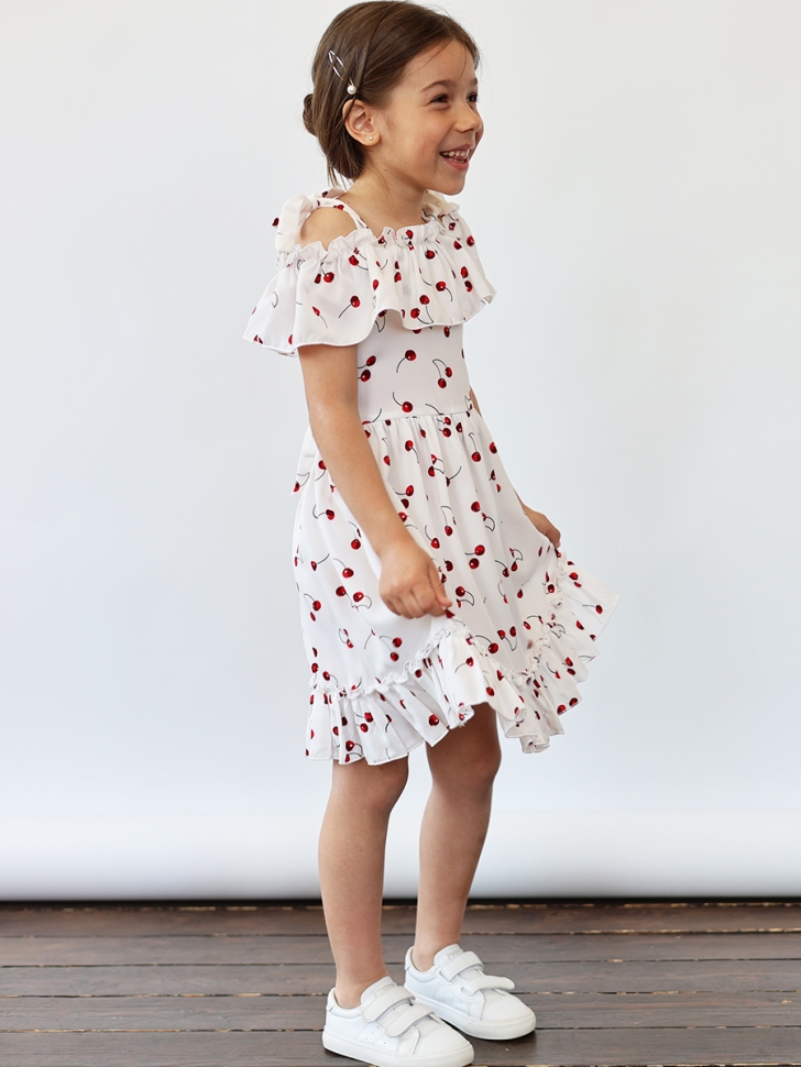 Платье для девочки вискоза БУШОН ST65, цвет белый/вишня