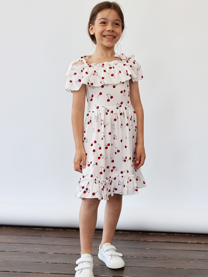 Платье для девочки вискоза БУШОН ST65, цвет белый/вишня