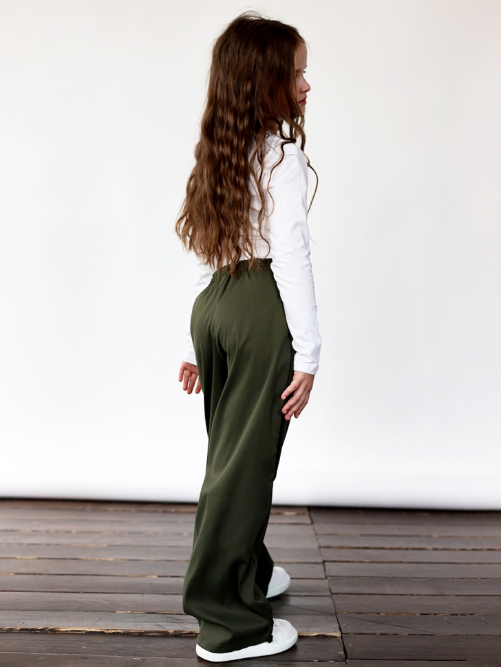 Комплект лонгслив и брюки для девочек БУШОН ST112, цвет хаки/белый