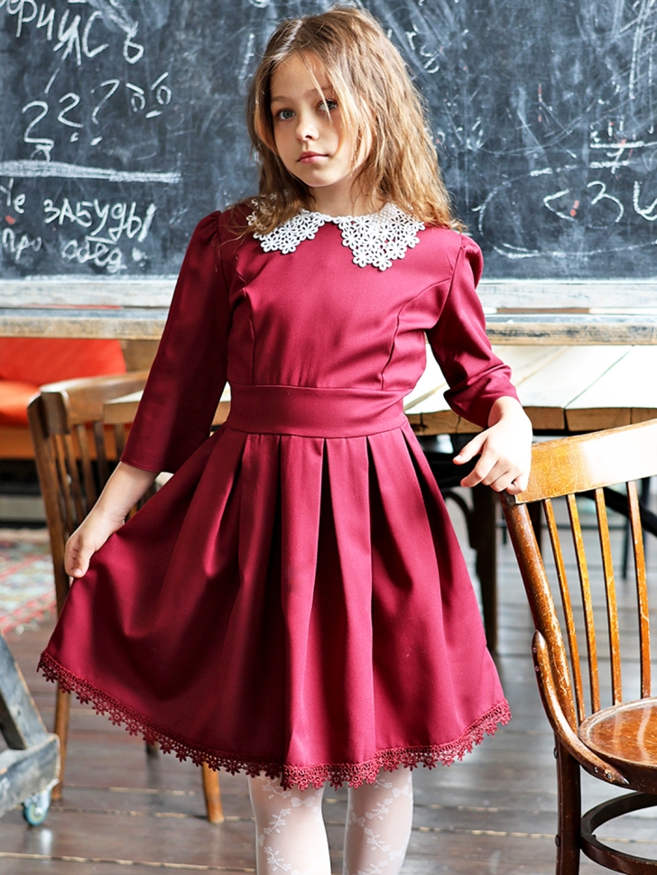 Платье для девочки школьное БУШОН SK1113, цвет бордовый
