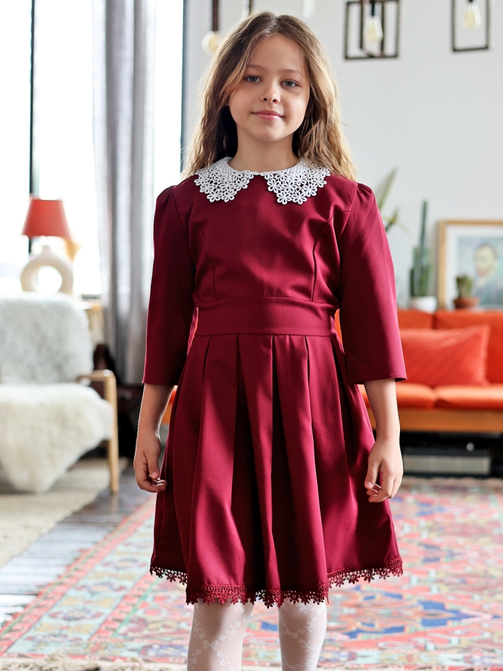 Платье для девочки школьное БУШОН SK1113, цвет бордовый