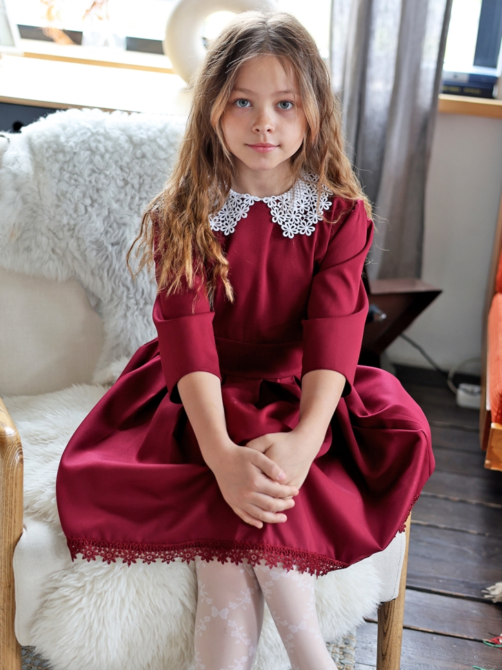 Платье для девочки школьное БУШОН SK1113, цвет бордовый