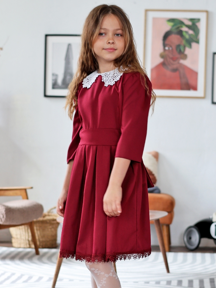 Платье для девочки школьное БУШОН SK1113, цвет бордовый