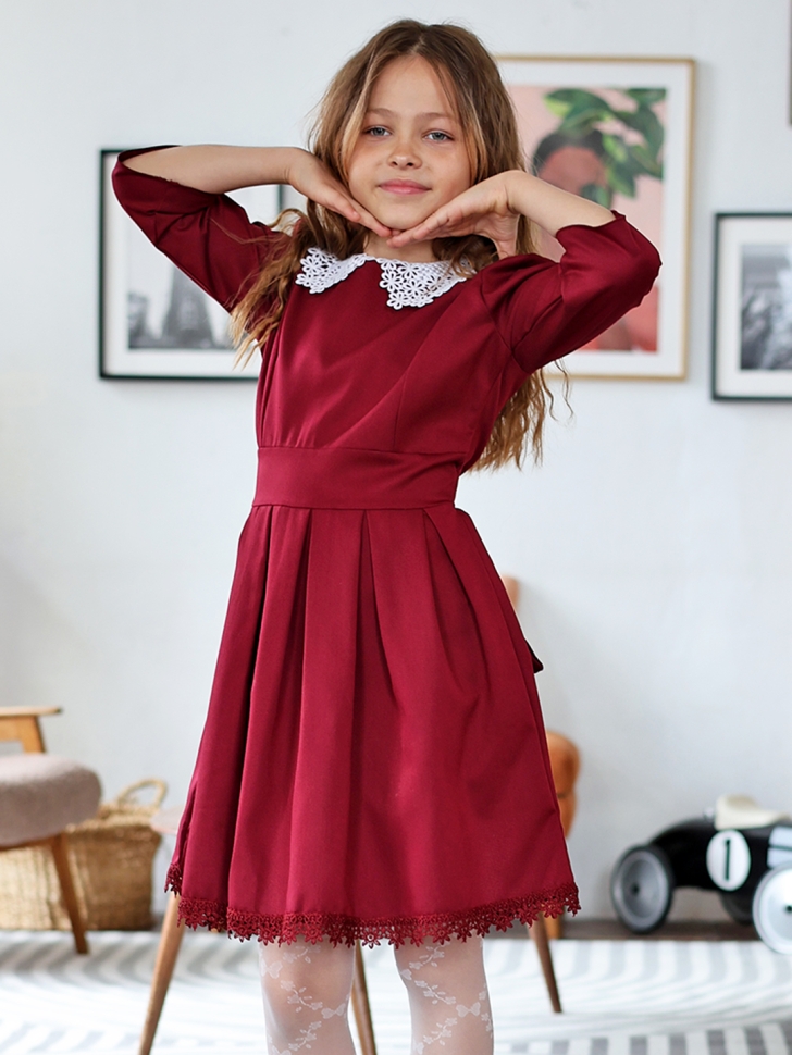 Платье для девочки школьное БУШОН SK1113, цвет бордовый