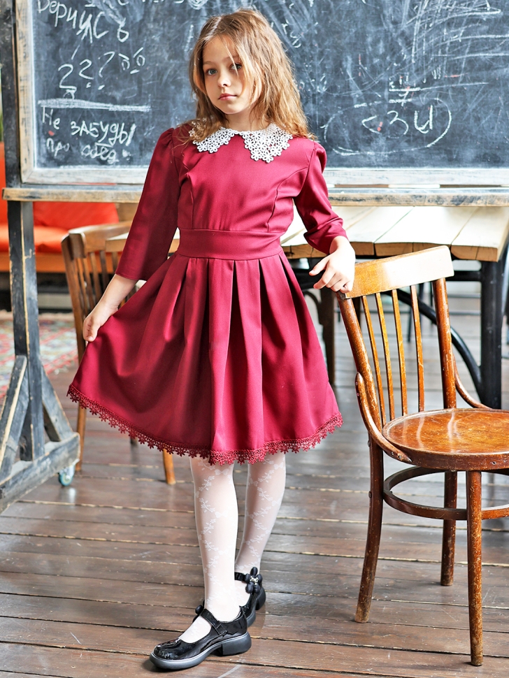 Платье для девочки школьное БУШОН SK1113, цвет бордовый
