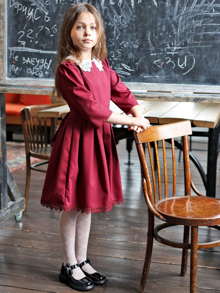 Платье для девочки школьное БУШОН SK1113, цвет бордовый